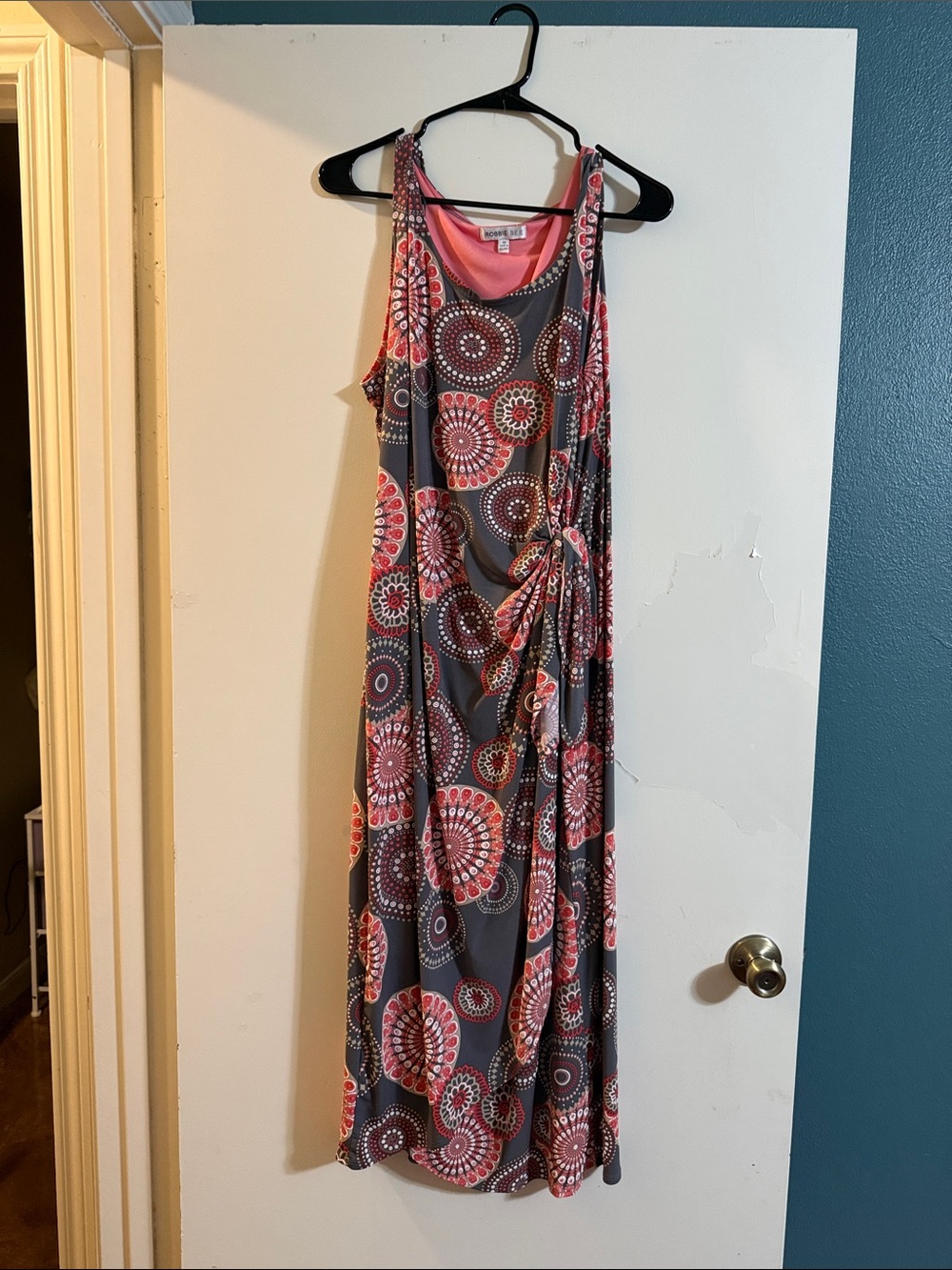 Robbie Bee Pink & Gray Printed Tie-Side Maxi Dress